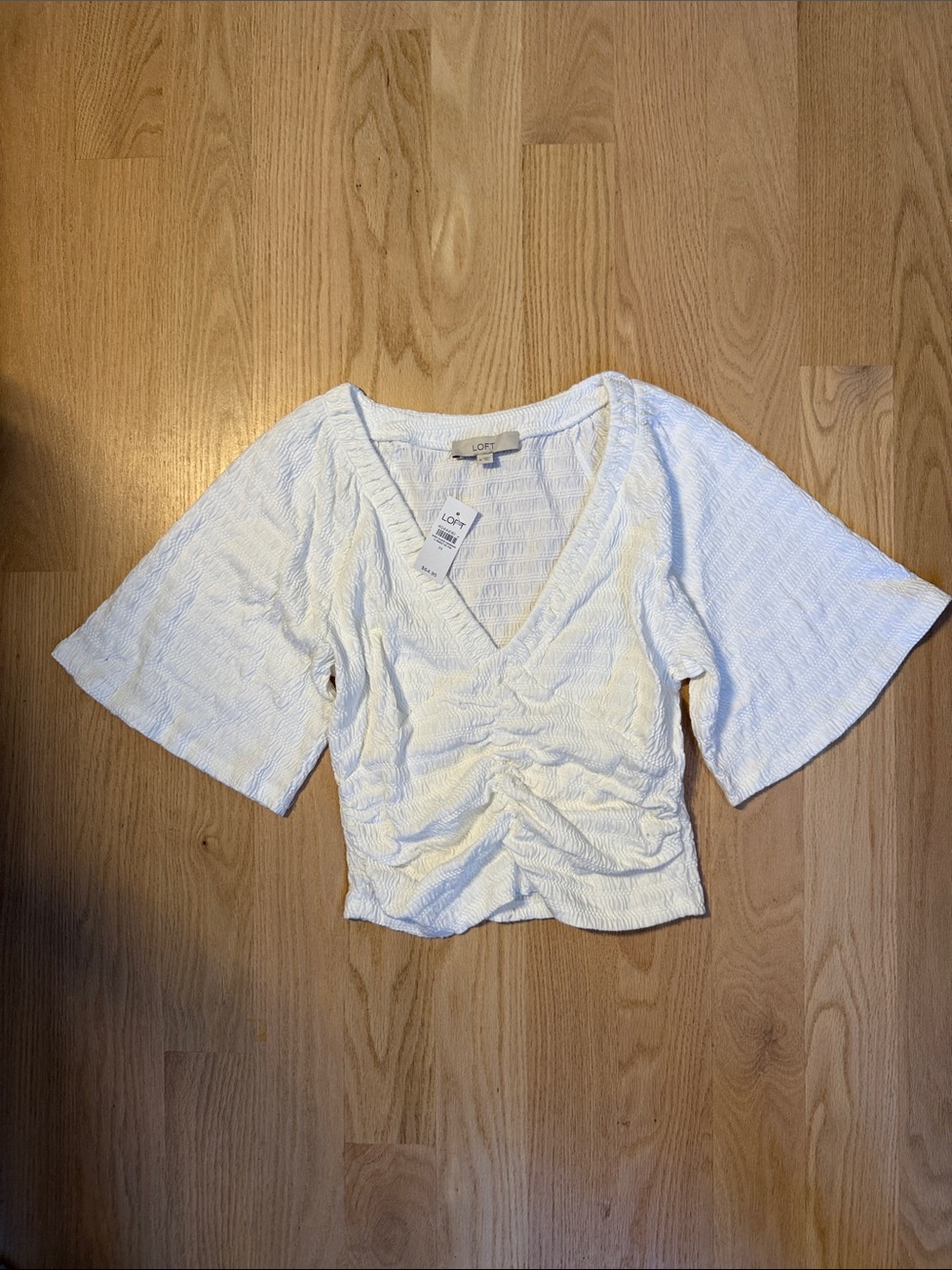 LOFT White Ruched V-Neck Crop Top